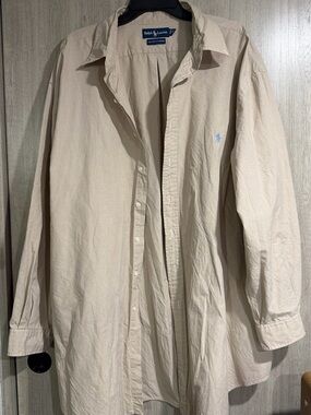 Ralph Lauren Men’s Beige Lightweight Shirt Jacket with Polo Embroidery